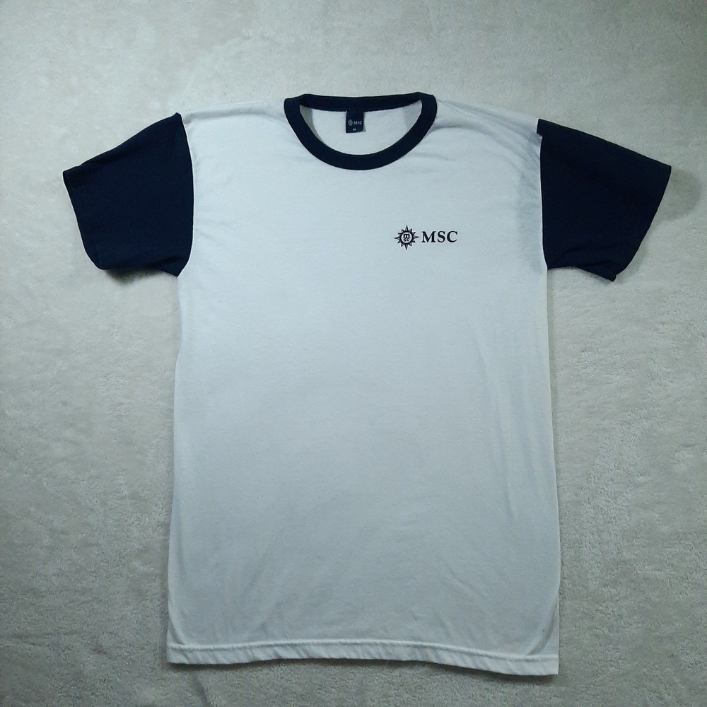 MSC Cruise White Navy Cotton Men's Short Sleeve Crew Neck T-Shirt Size M